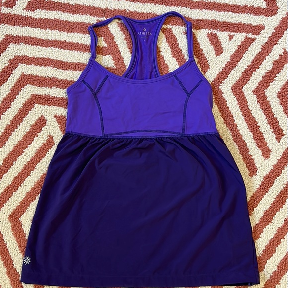 ATHLETA S two toned flowy purple racer back built-in bra, workout tank - Picture 1 of 9